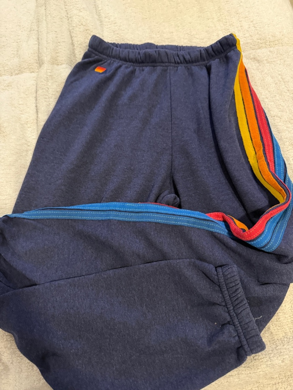 Aviator Nation Navy Sweatpants with Rainbow Side Stripes